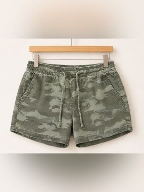 Old Navy Linen Blend Camo Olive Military Green Drawstring Casual Summer Shorts